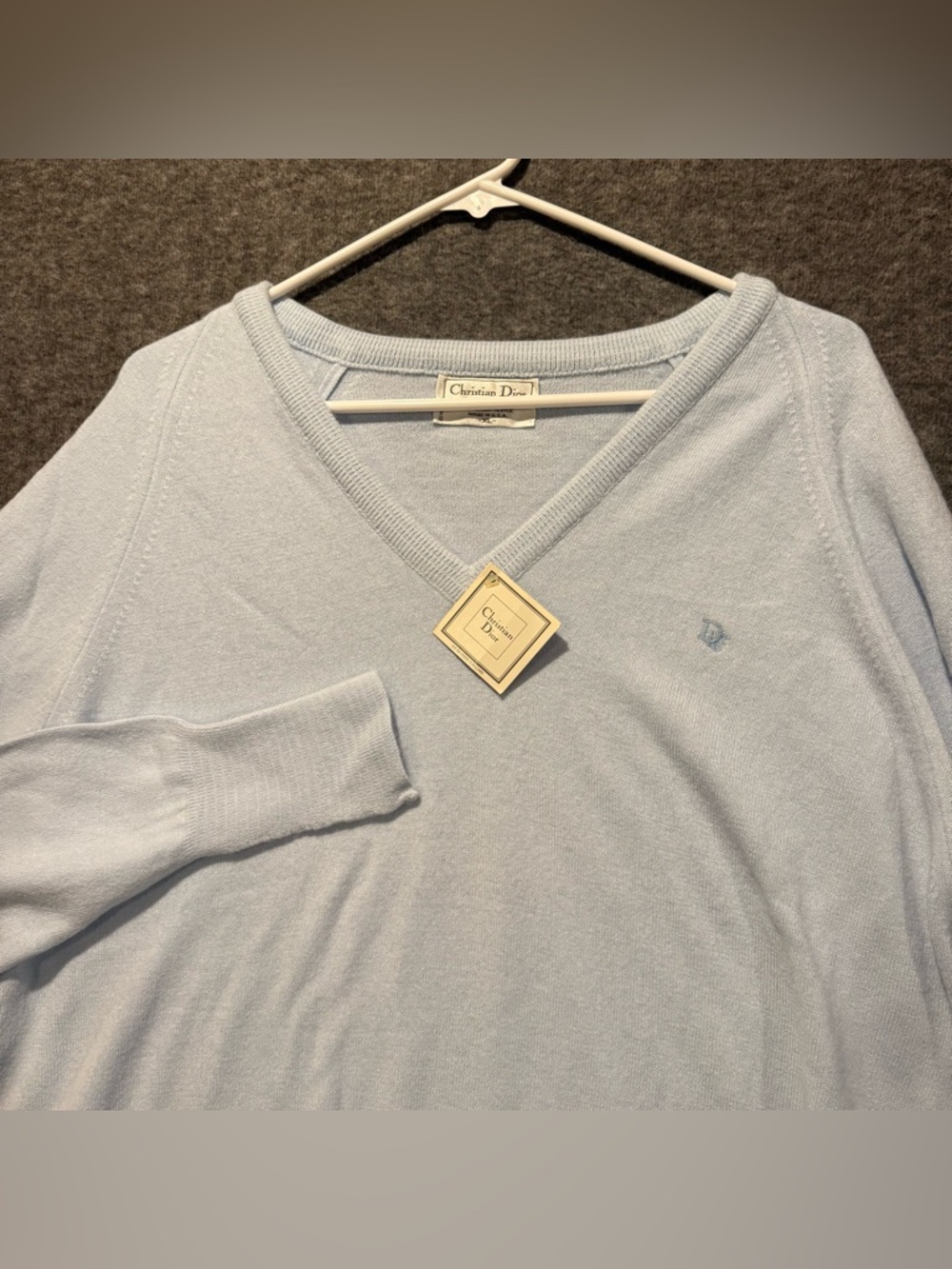 Christian Dior Vtg Sweater Mens XL blue USA made V Neck soft lightweight knit
